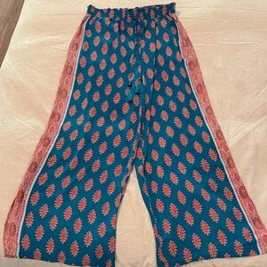 Rose & Olive Teal and Red Floral Casual Pants